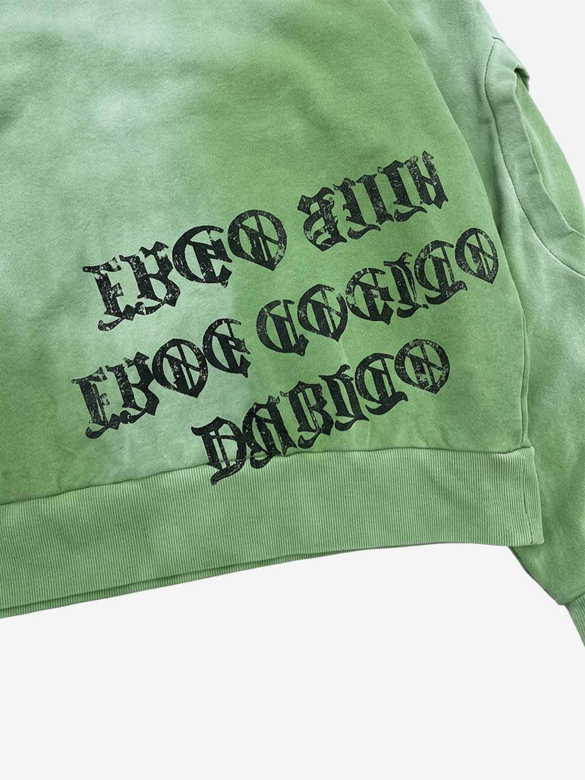 Distressed Graphic Washed Cropped Hoodie