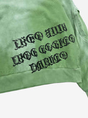 Distressed Graphic Washed Cropped Hoodie