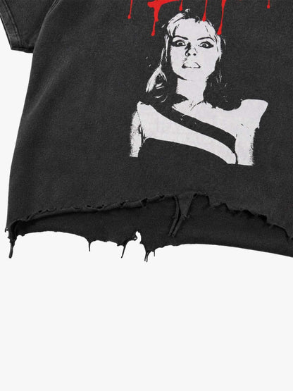 Cropped Boxy T-Shirt with Horror Face Graphic