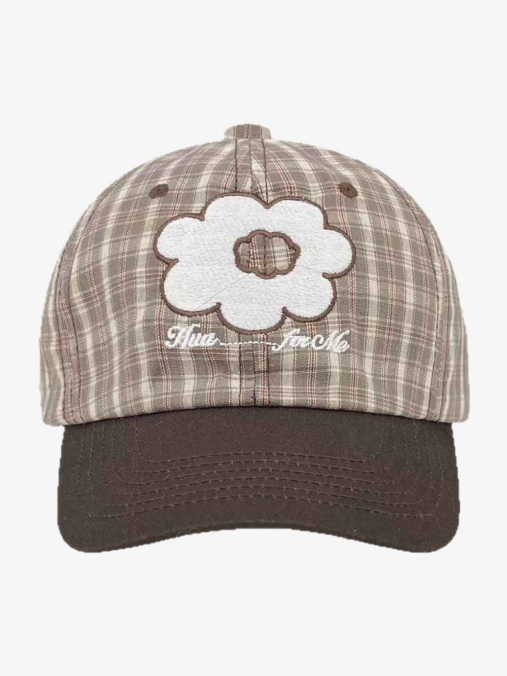 Plaid Floral Embroidered Baseball Cap 