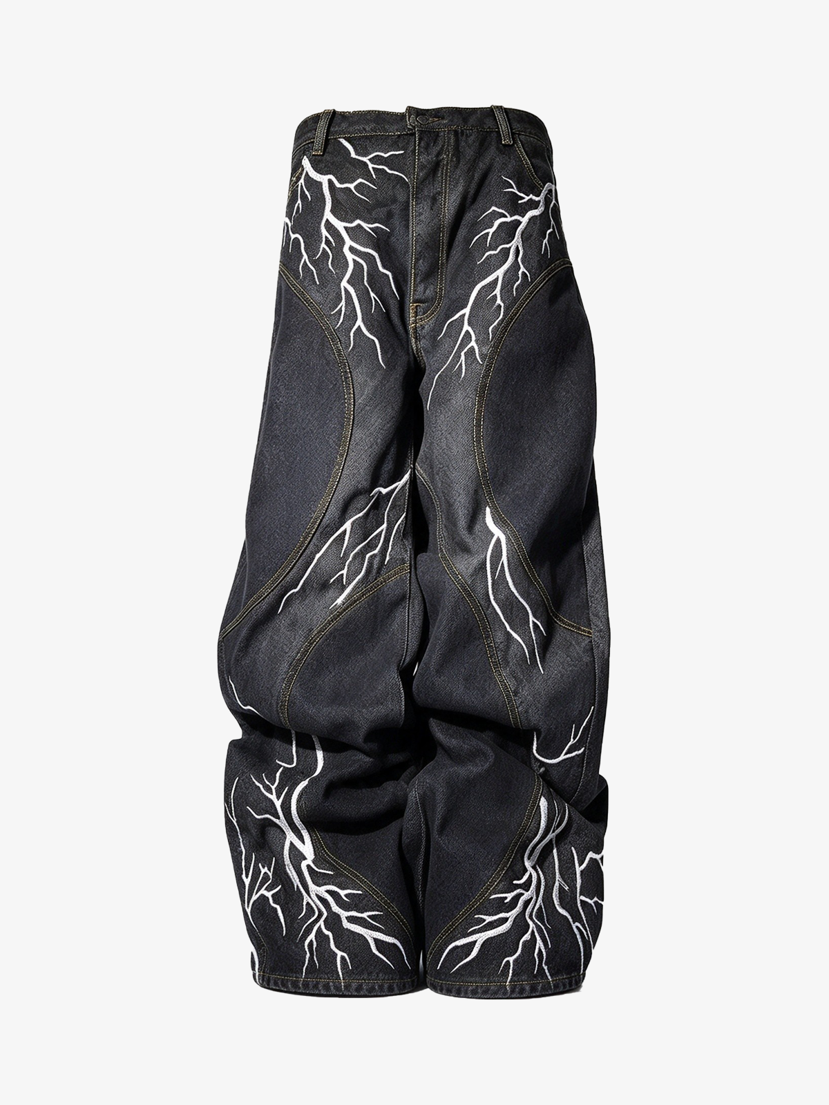 Lightning Graphic Layered Long Sleeve Tee & Curved-Leg Jeans Set