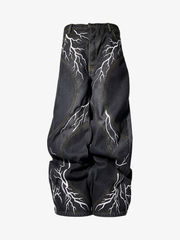 Lightning Graphic Layered Long Sleeve Tee & Curved-Leg Jeans Set