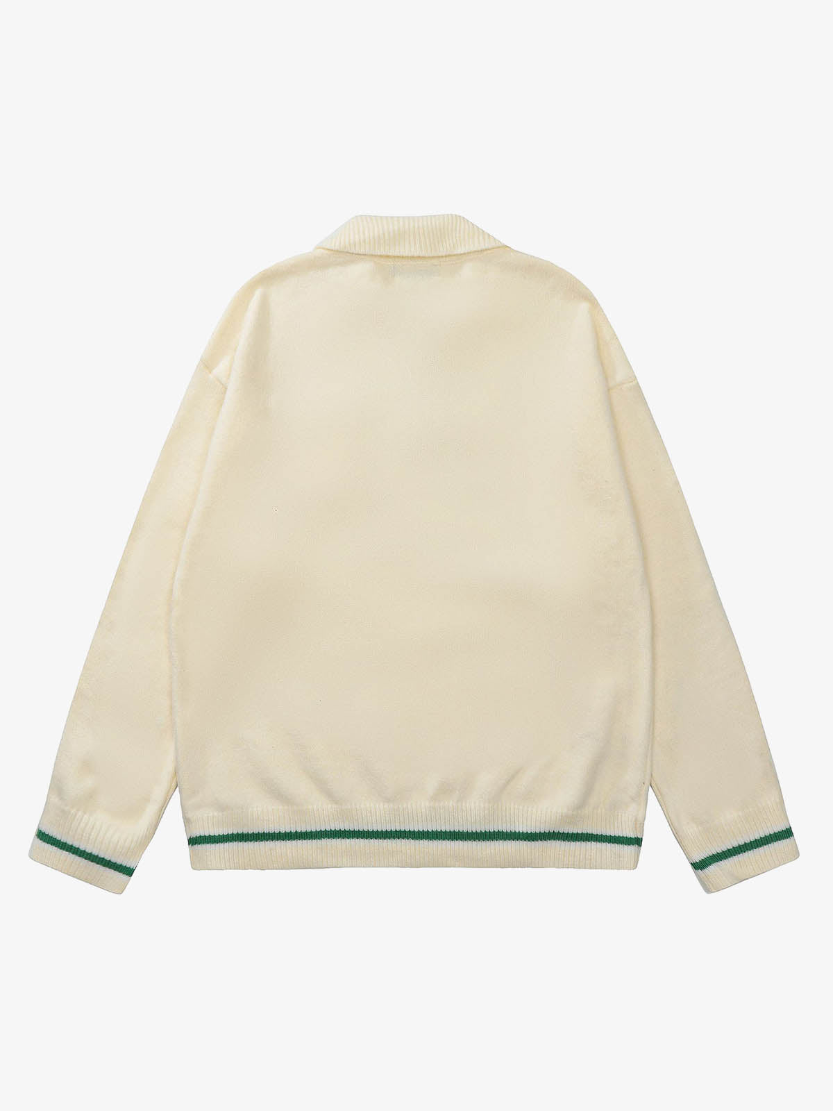 Retro Striped Contrast Panel Button-Up Collar Sweater 