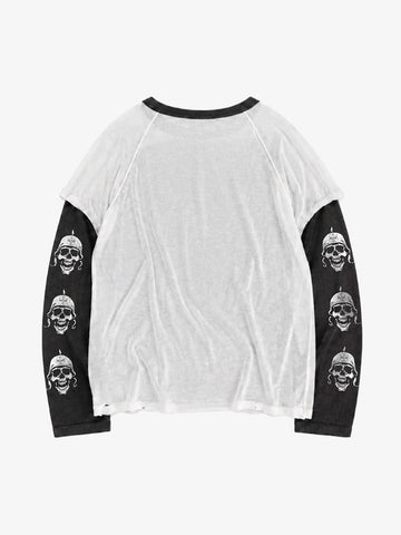 Skull Graphic Washed Layered Long Sleeve Tee