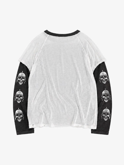 Skull Graphic Washed Layered Long Sleeve Tee