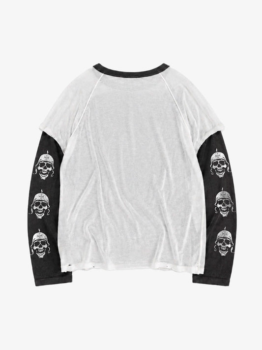 Skull Graphic Washed Layered Long Sleeve Tee