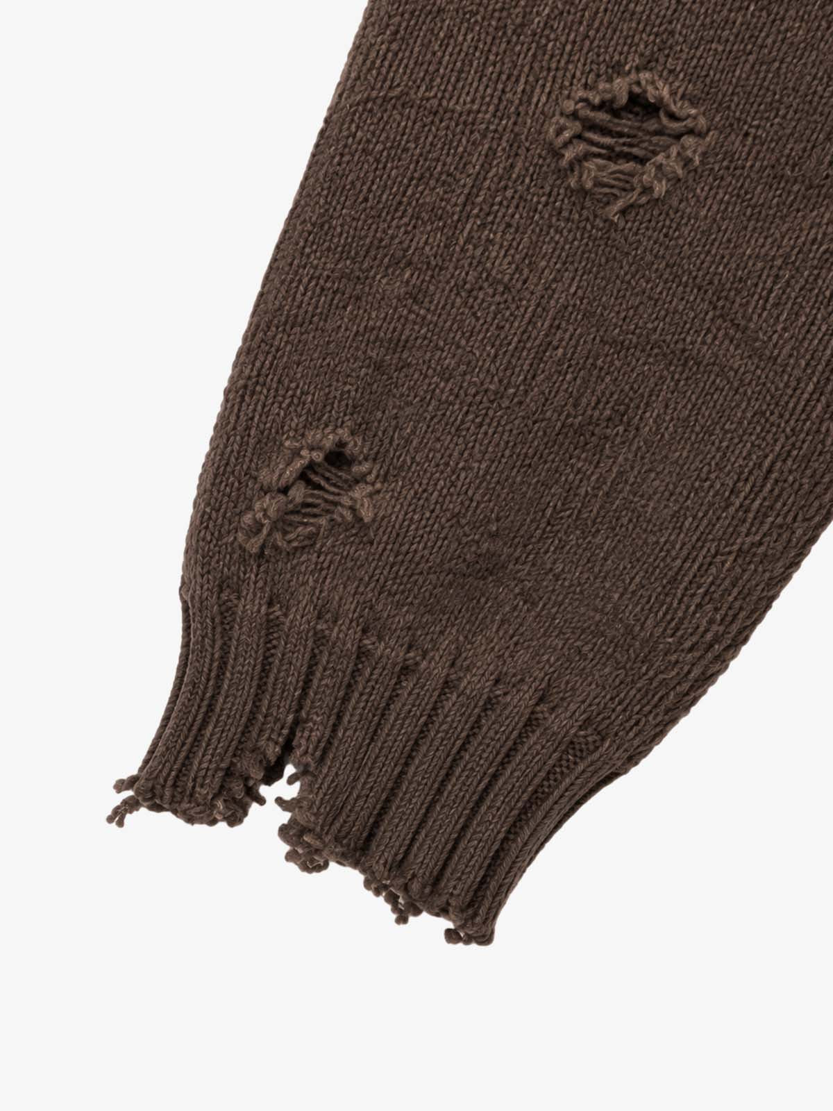 Boxing Game Jacquard Distressed Boxy Sweater; Brown / S, Brown / M, Brown / L, Brown / XL, Brown / 2XL