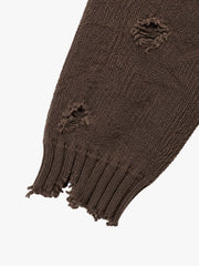 Boxing Game Jacquard Distressed Boxy Sweater; Brown / S, Brown / M, Brown / L, Brown / XL, Brown / 2XL