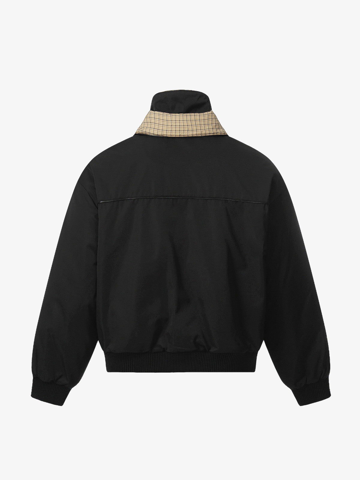Stylish Black Bomber Jacket with Plaid Collar for Men - Perfect for Casual and Outdoor Wear 