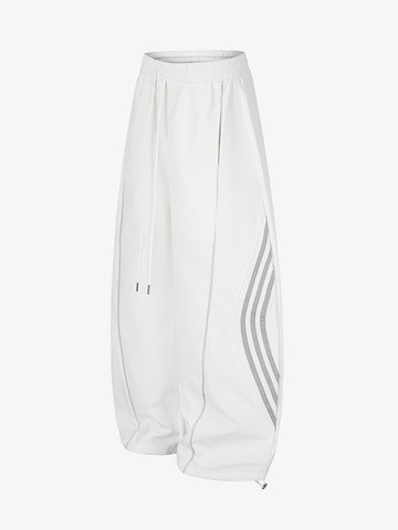 Curved-Seam Striped Baggy Sweatpants
