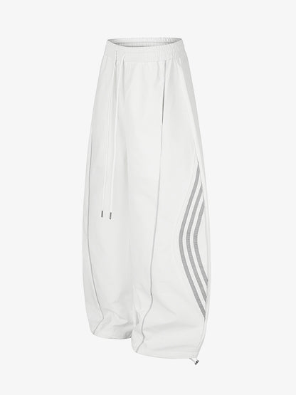 Curved-Seam Striped Baggy Sweatpants