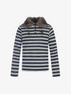 Striped Faux Fur Collar Long Sleeve Tee