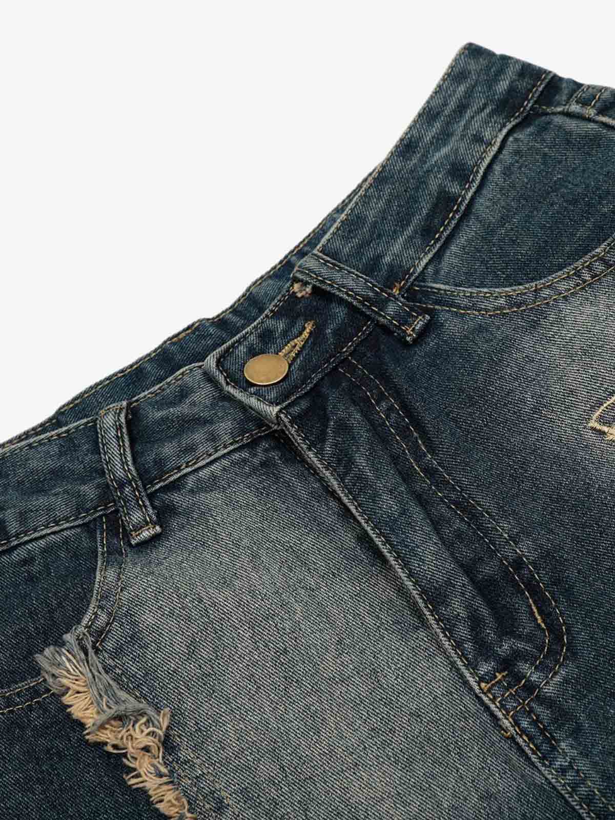Distressed Denim Jeans with Embroidered Celestial Motifs for Women 
