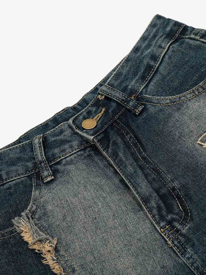 Distressed Denim Jeans with Embroidered Celestial Motifs for Women 