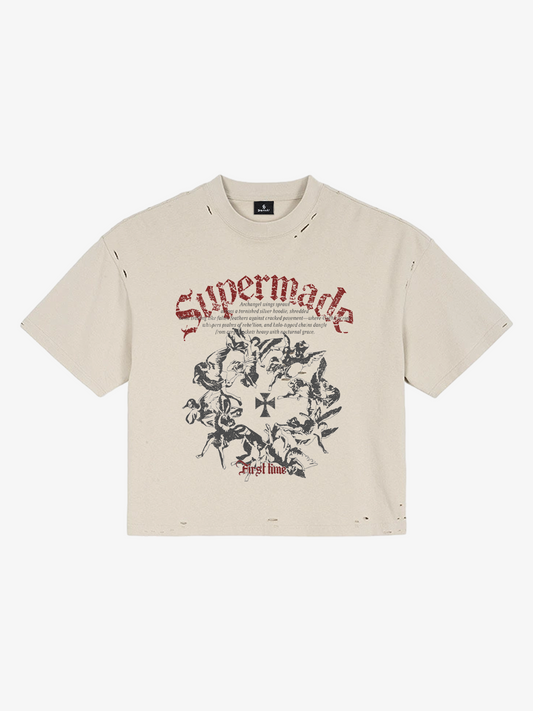 Graphic Distressed Cropped Tee