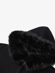 Fur-Trim Sleeve Graphic Zip Hoodie