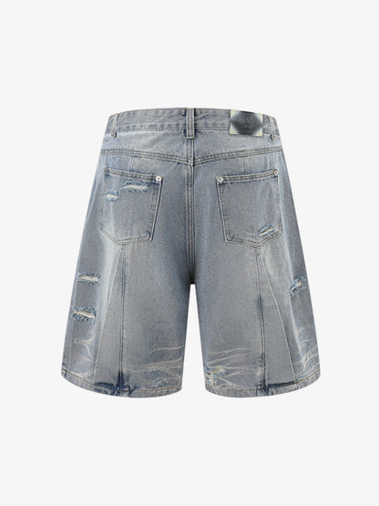 Washed Black Branch Print Deconstructed Denim Set 