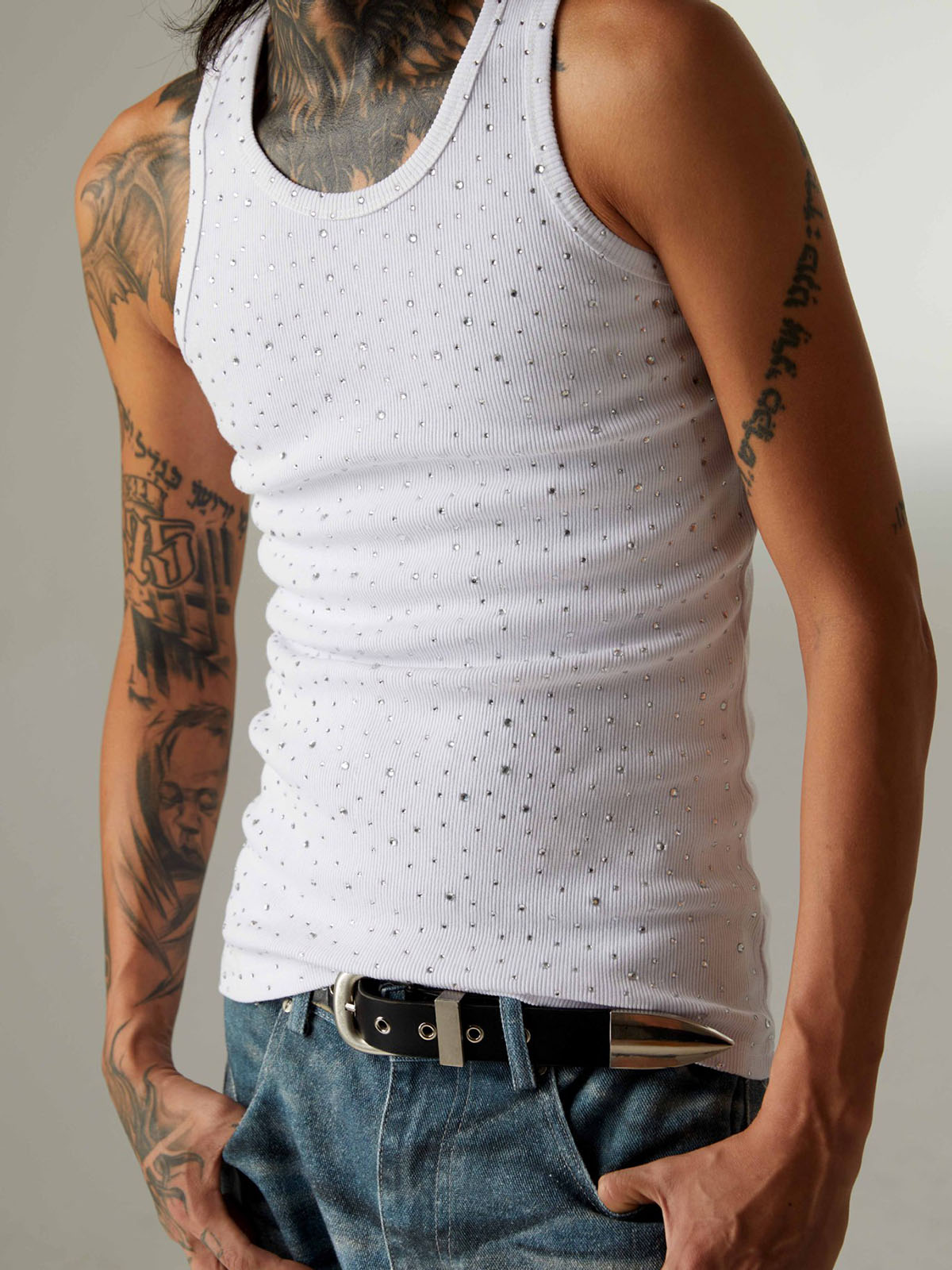 Street Heavy Rhinestone Threaded Vest 