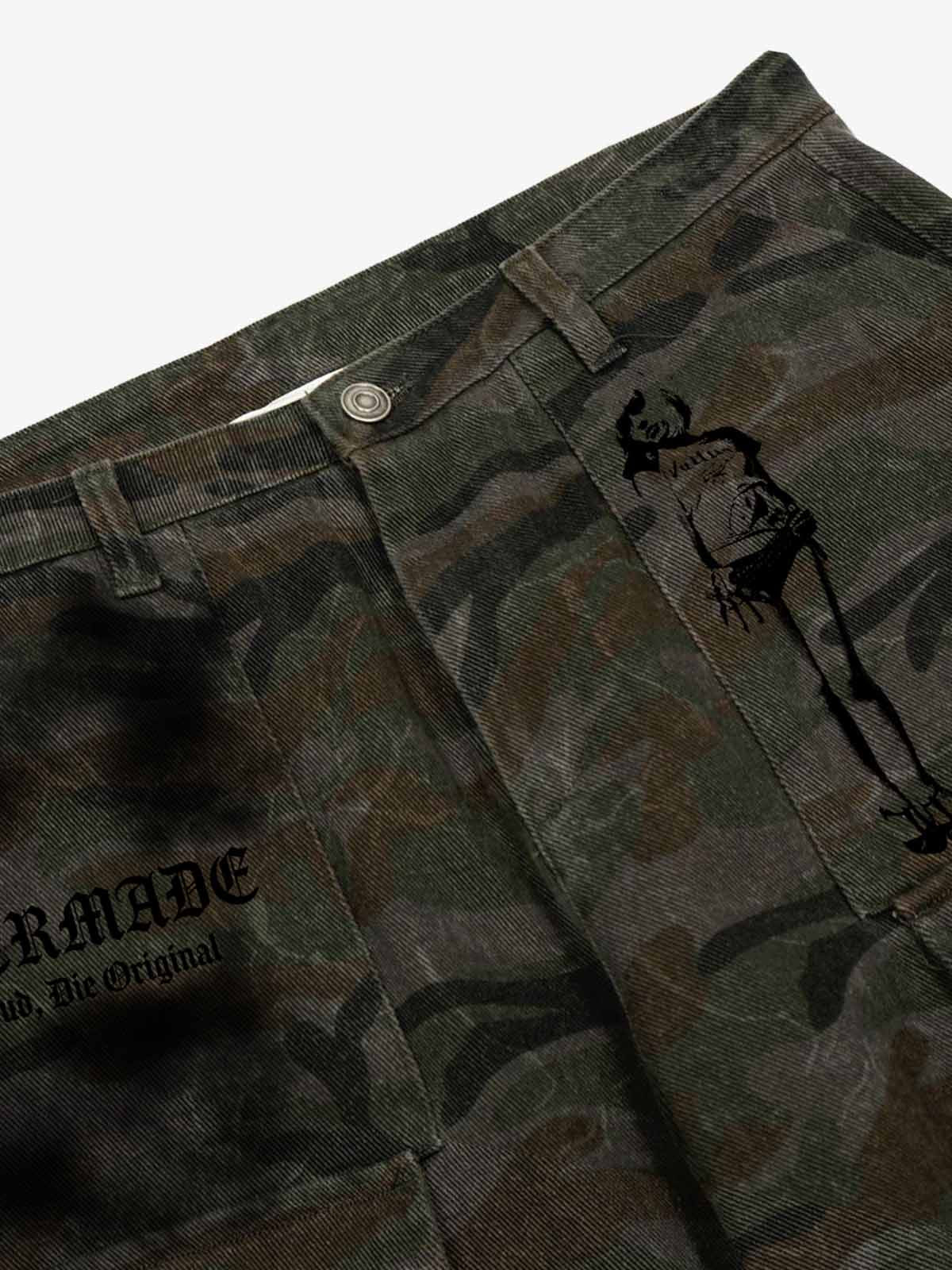 Faded Camo Graphic Wide-Leg Cargo Pants 