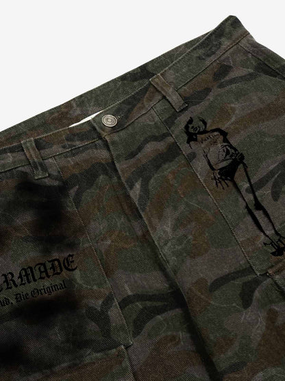 Faded Camo Graphic Wide-Leg Cargo Pants 