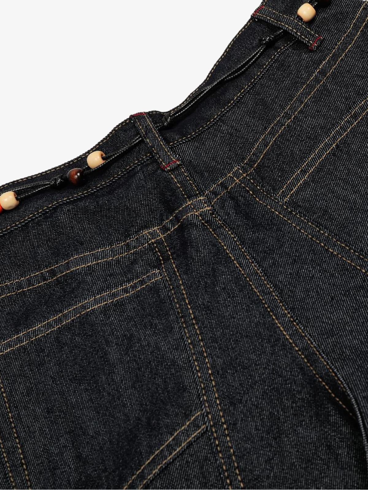 Stylish High-Waisted Denim Trousers with Beaded Drawstring Detail 