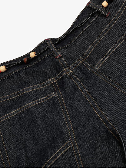 Stylish High-Waisted Denim Trousers with Beaded Drawstring Detail 