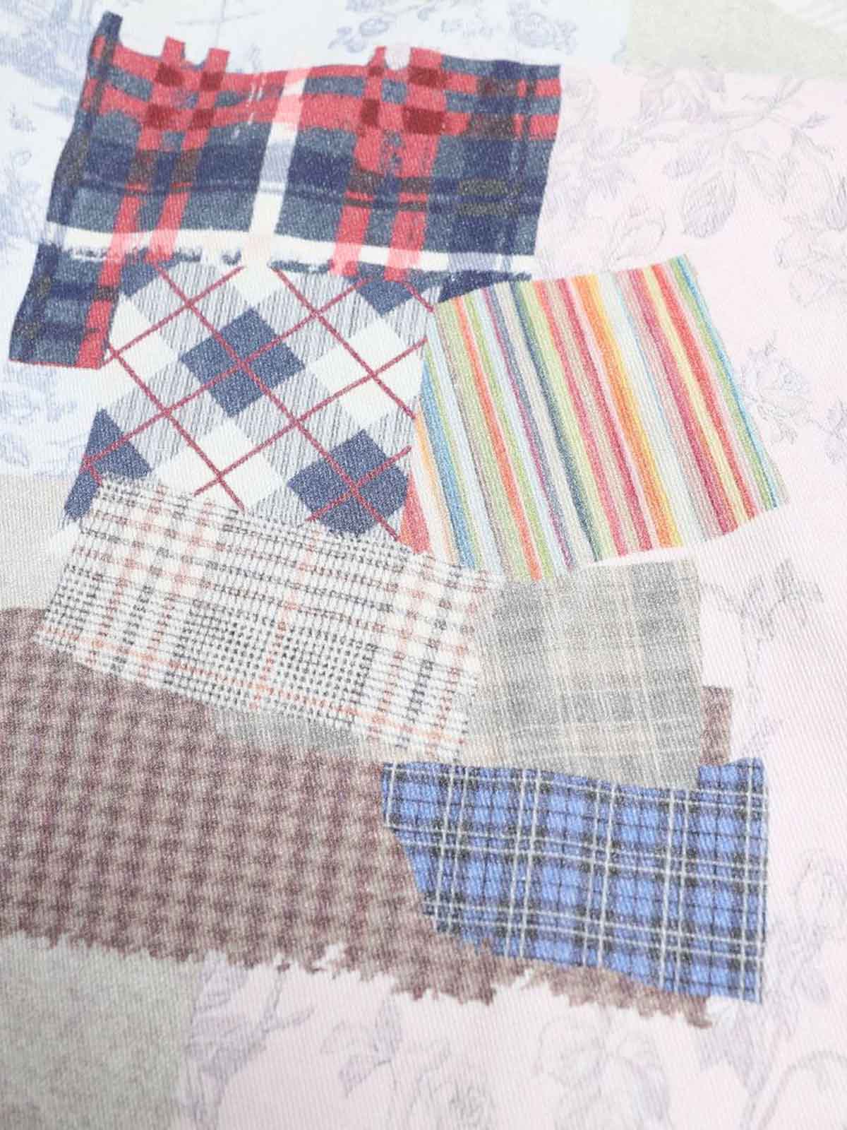 Cotton Patchwork Wide Leg Pants with Equestrian Print and Plaid Details 