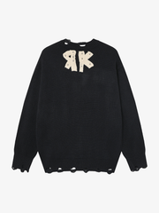 Distressed Letter Graphic Knit Sweater