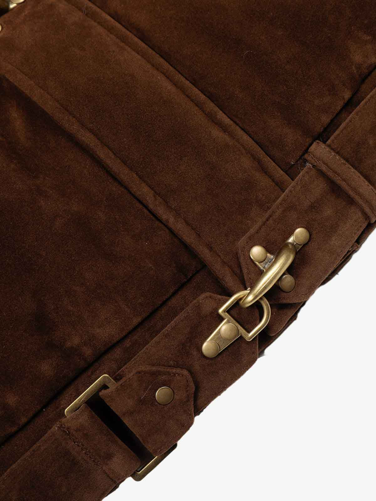 Retro Fur Collar Suede Toggle Closure Padded Bomber Jacket 