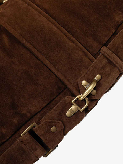 Retro Fur Collar Suede Toggle Closure Padded Bomber Jacket 