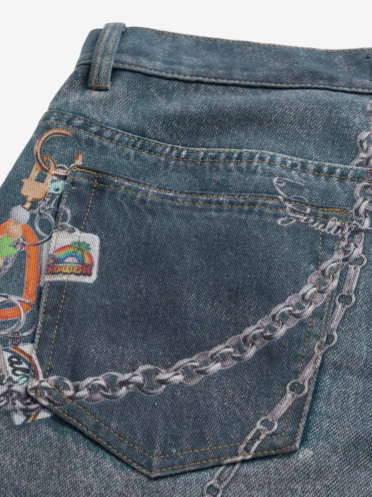 RO Chain Hole 3D Printed Baggy Jeans 