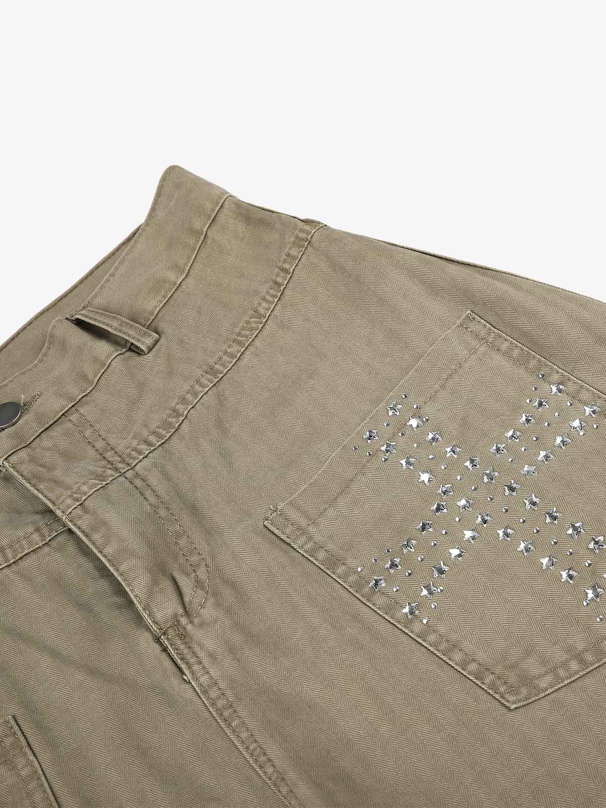 Cross Pattern Rhinestone Baggy Pants