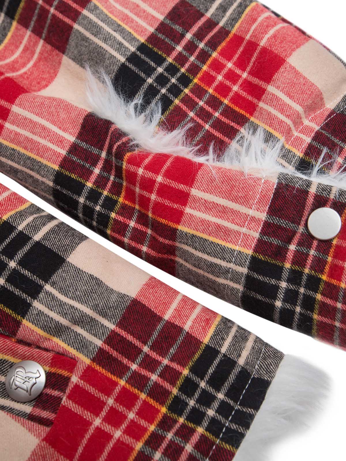 Plaid Sherpa Lined  Fur Hooded Jacket 