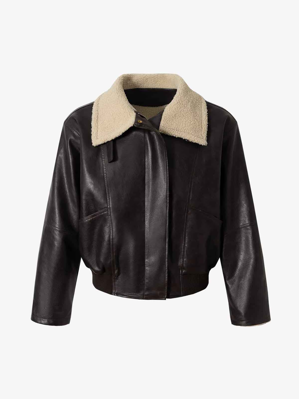 Vintage Shearling Collar Quilted Leather Jacket 