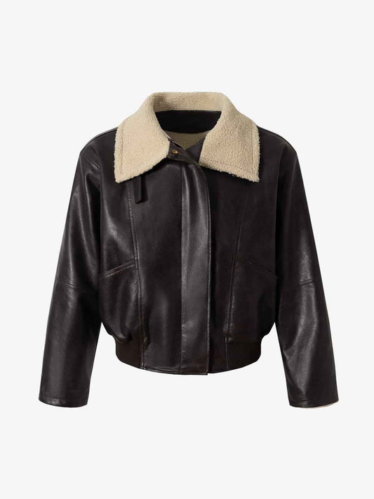 Vintage Shearling Collar Quilted Leather Jacket 