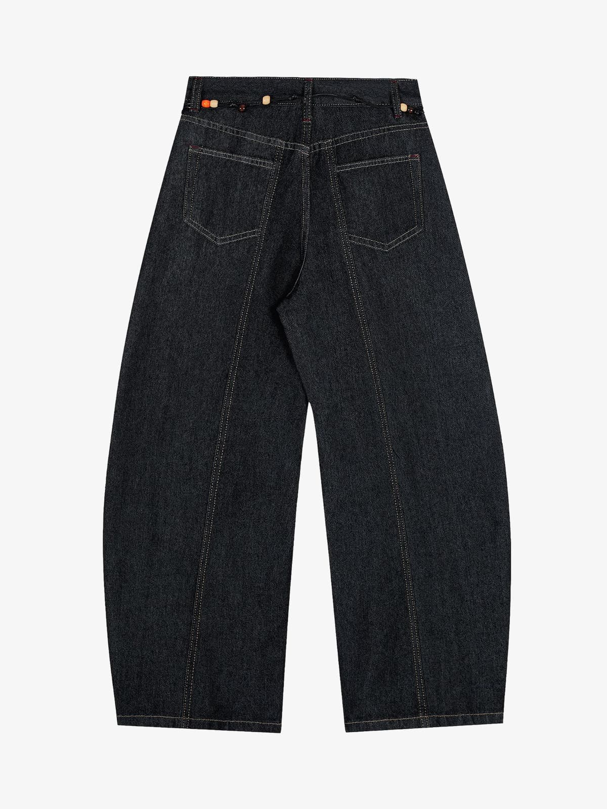 Stylish High-Waisted Denim Trousers with Beaded Drawstring Detail 
