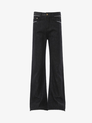 Vintage Contrast Trim Dark Wash Jeans 