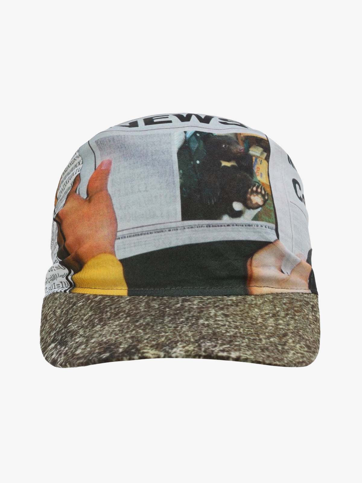 Newspaper Print Lace-Up Brim Cap 