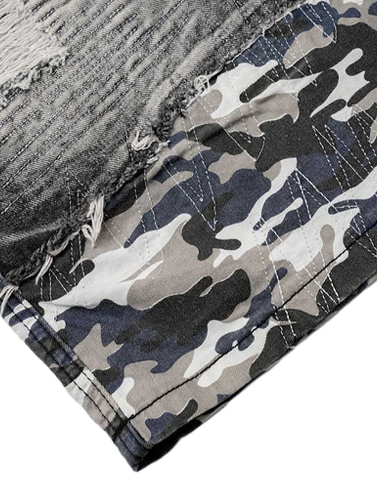 Distressed Camouflage Denim Shorts