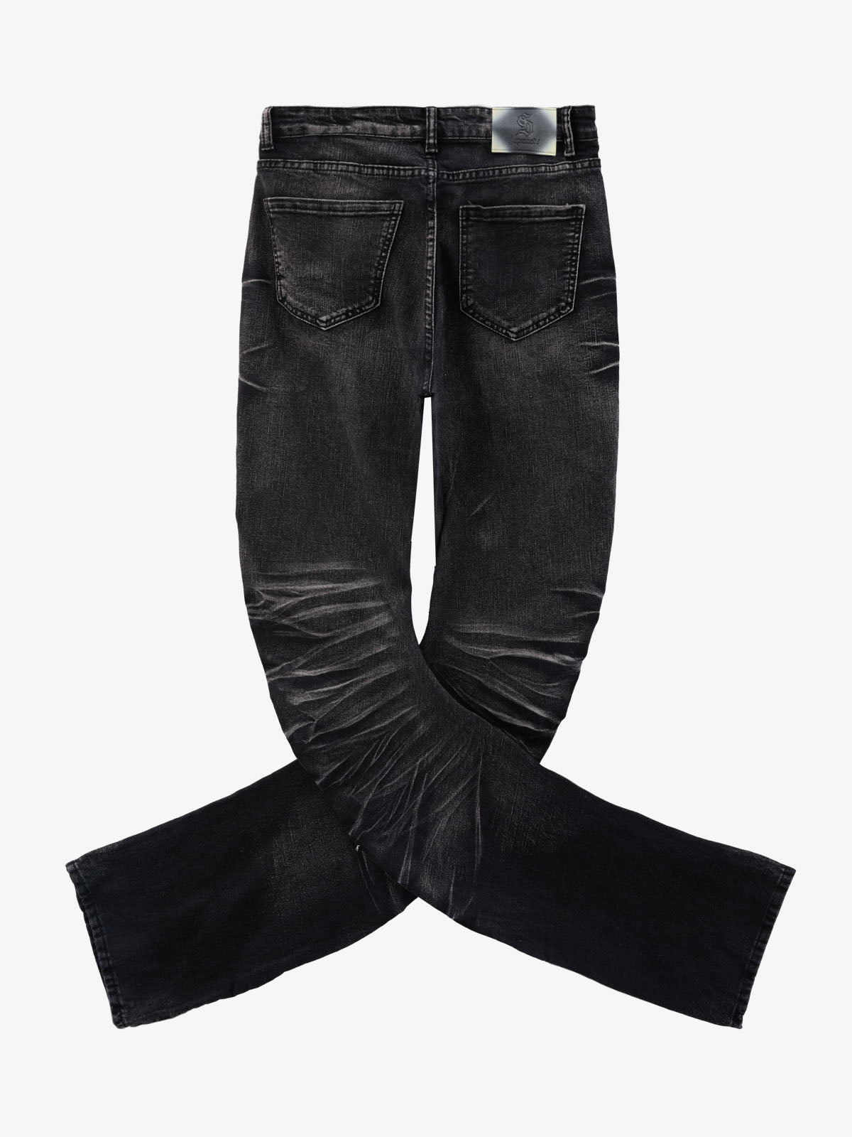 Black Denim Flared Jeans with Button Front High Waist Design 