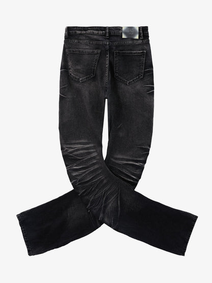 Black Denim Flared Jeans with Button Front High Waist Design 