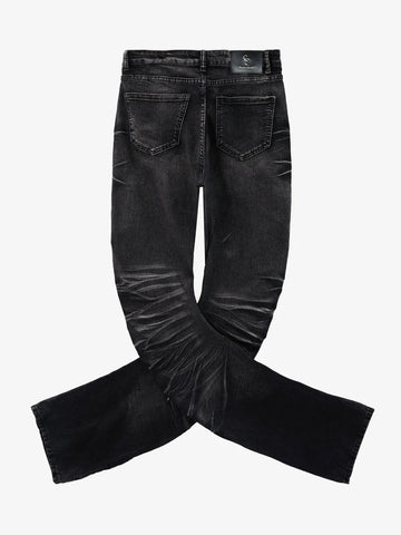 Vintage Distressed Button Fly Ruched Panel Flared Jeans
