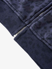 Leopard Pattern Boxy Fit Zip-Up Hoodie