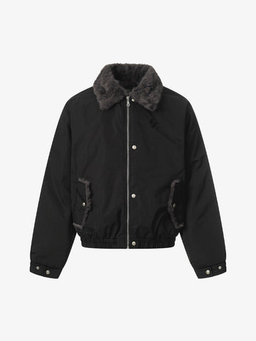 Faux Fur Collar Zipper Padded Bomber Jacket 