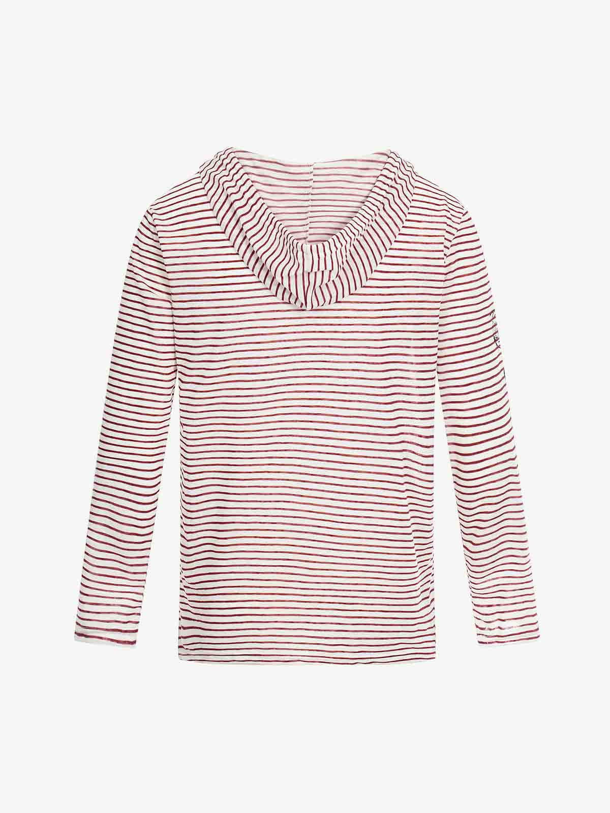 Graphic Print and V-Neck Striped Long Sleeve Hooded T-Shirt