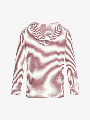 Graphic Print and V-Neck Striped Long Sleeve Hooded T-Shirt 