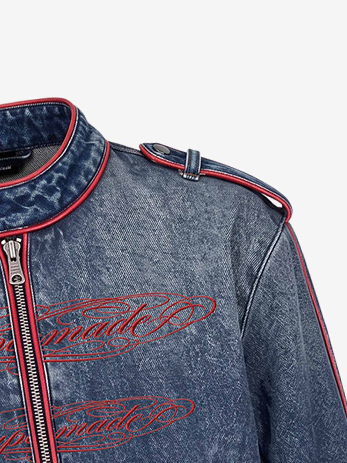Napoleon Embroidered Red-Piped Denim Jacket