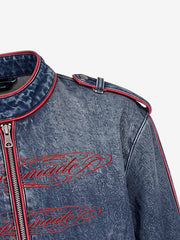 Napoleon Embroidered Red-Piped Denim Jacket