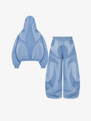 Washed Panelled High-Neck Zip Hoodie & Wide-Leg Sweatpants Set