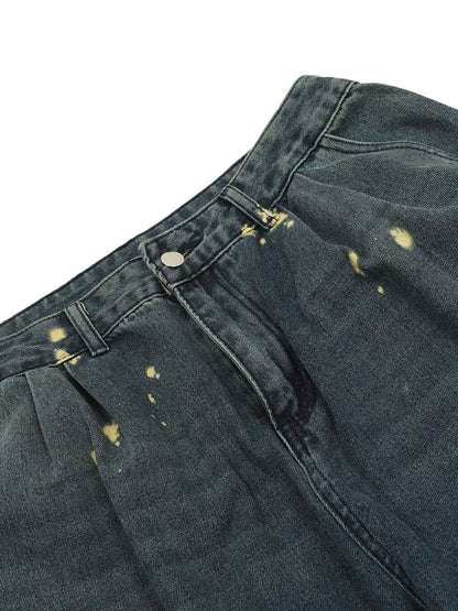 Spray-painted Reverse Pleated Cargo Jeans - 2293 